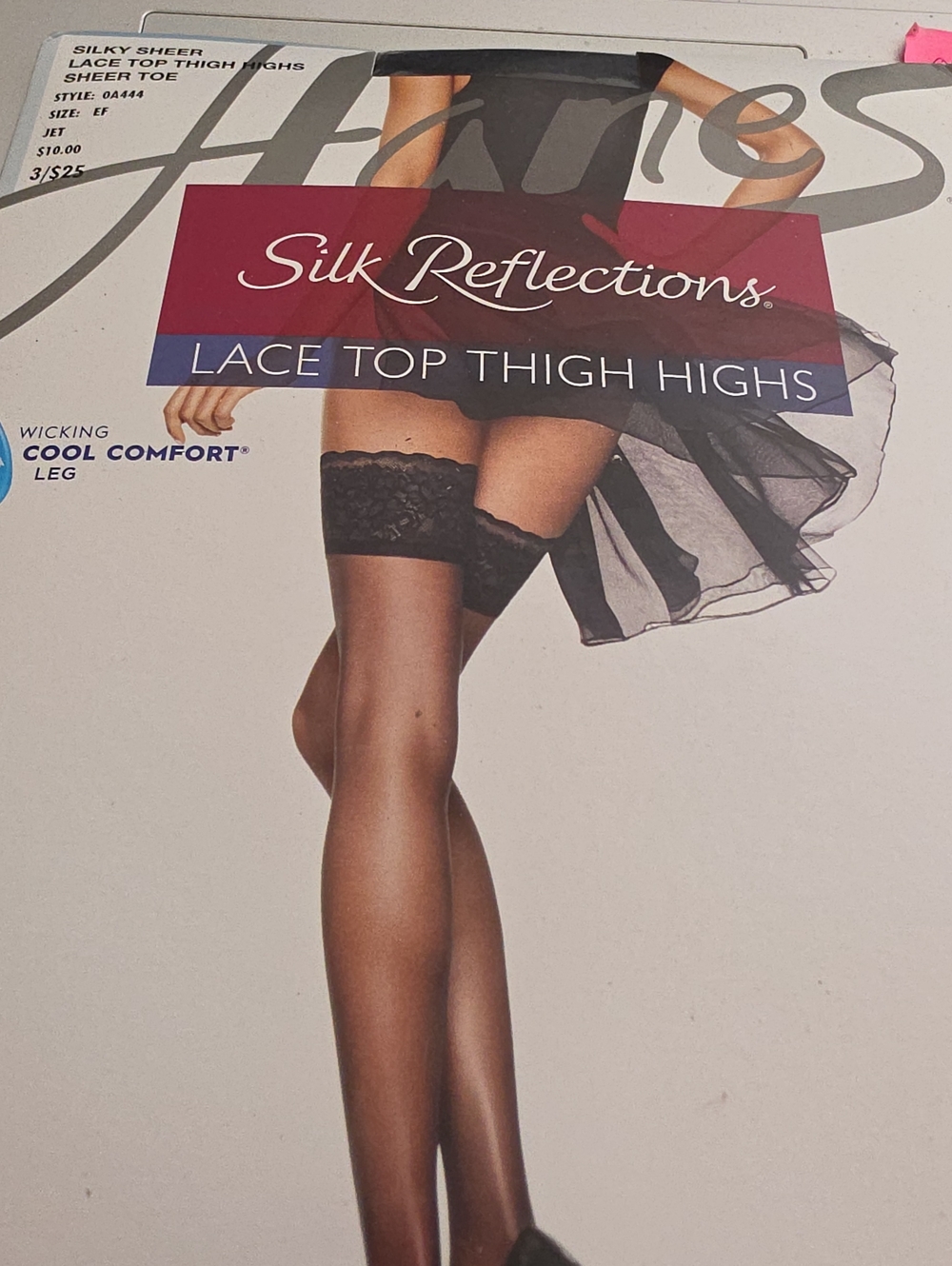 Hanes Silk Reflections Lace Top Thigh Highs - Black